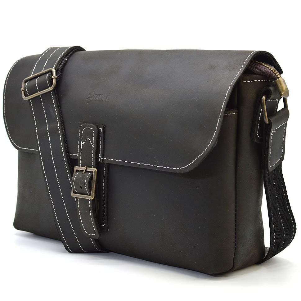 Чоловіча шкіряна сумка через плече місткий месенджер із натуральної шкіри чорна 33*24*6 см, фото 1