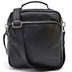 Чоловіча шкіряна сумка через плече планшет із ручкою з натуральної шкіри чорна 24*26*9 см