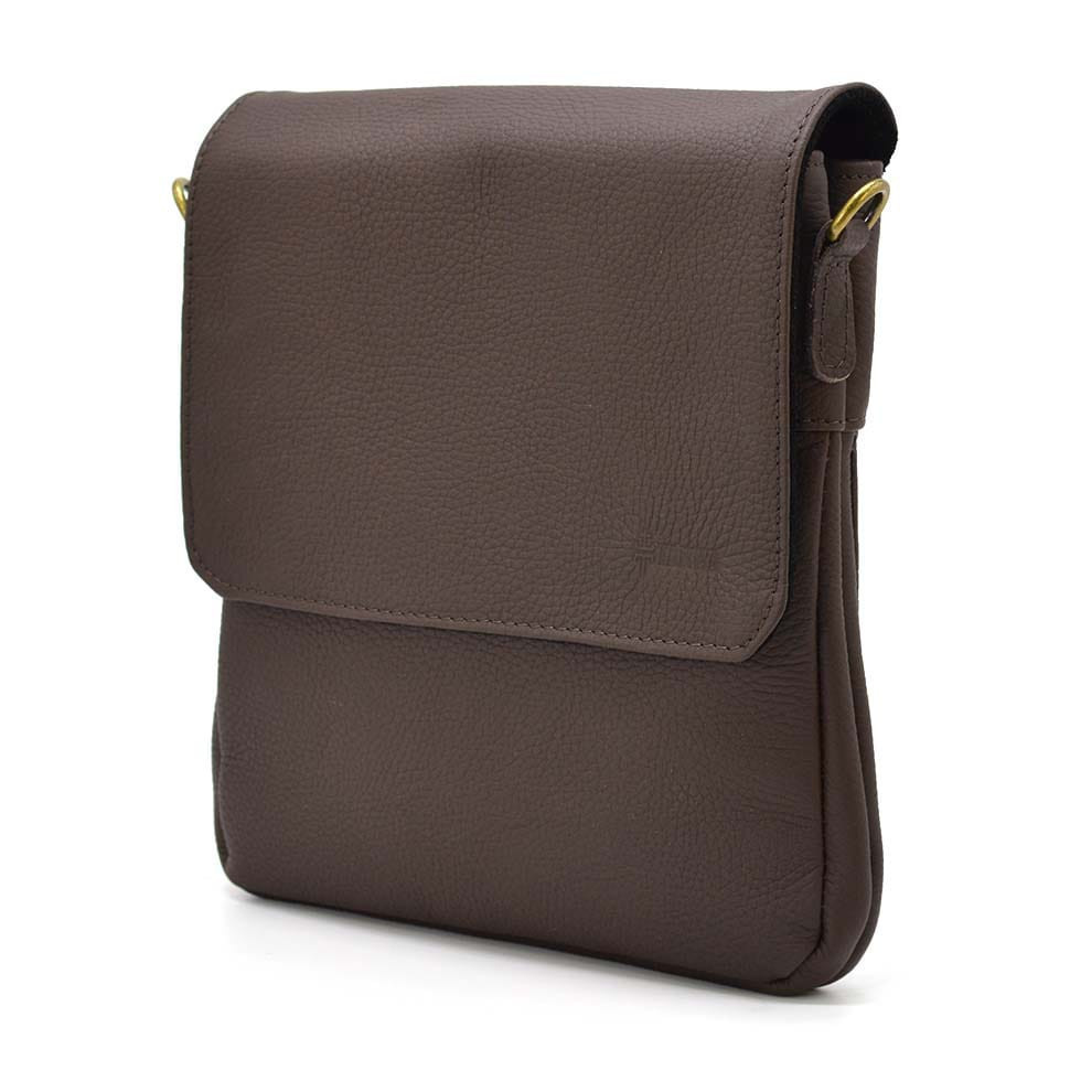 Чоловіча шкіряна сумка через плече на 2 відділи планшет із натуральної шкіри коричнева 25*24*5 см, фото 1