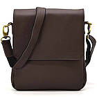 Чоловіча шкіряна сумка через плече на 2 відділи планшет із натуральної шкіри коричнева 25*24*5 см, фото 4