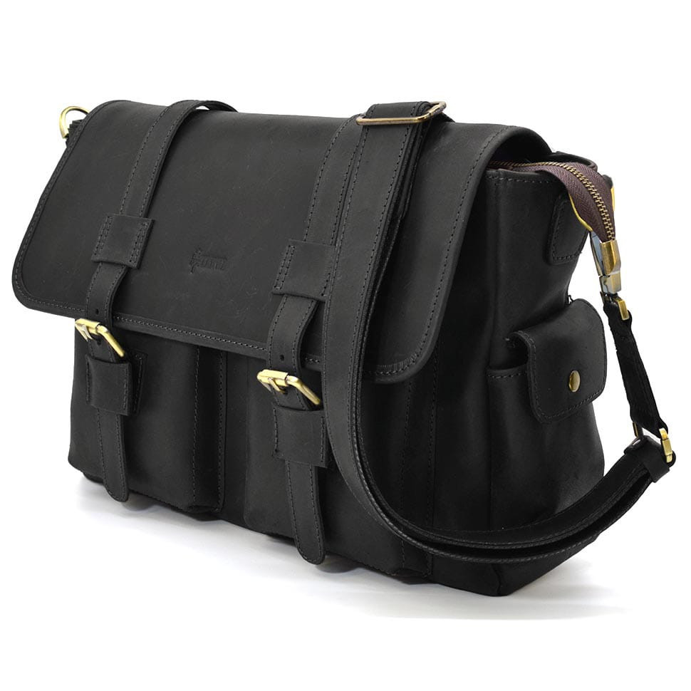 Сумка через плече зі шкіри crazy horse RA-6690-4lx бренда TARWA чорна, фото 1