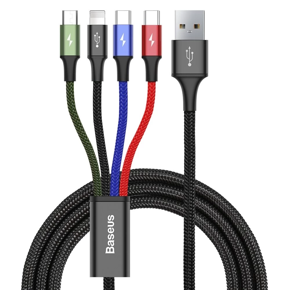 Кабель Baseus Rapid 4-in-1 USB-A to 2xUSB-C/Lightning/Micro-USB 1.2m Black (CA1T4-B01)
