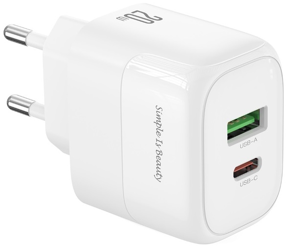 Мережевий зарядний пристрій XO L137 20W PD USB-C & 18W QC USB-A (Білий)