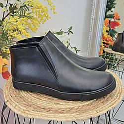 Черевики шкіряні чоловічі на потовщеній підошві. Колір чорний