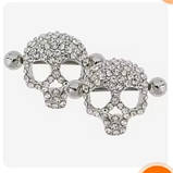 Сережки для пірсингу сосків череп зі стразами. Пірсинг сосків 2 шт., фото 3