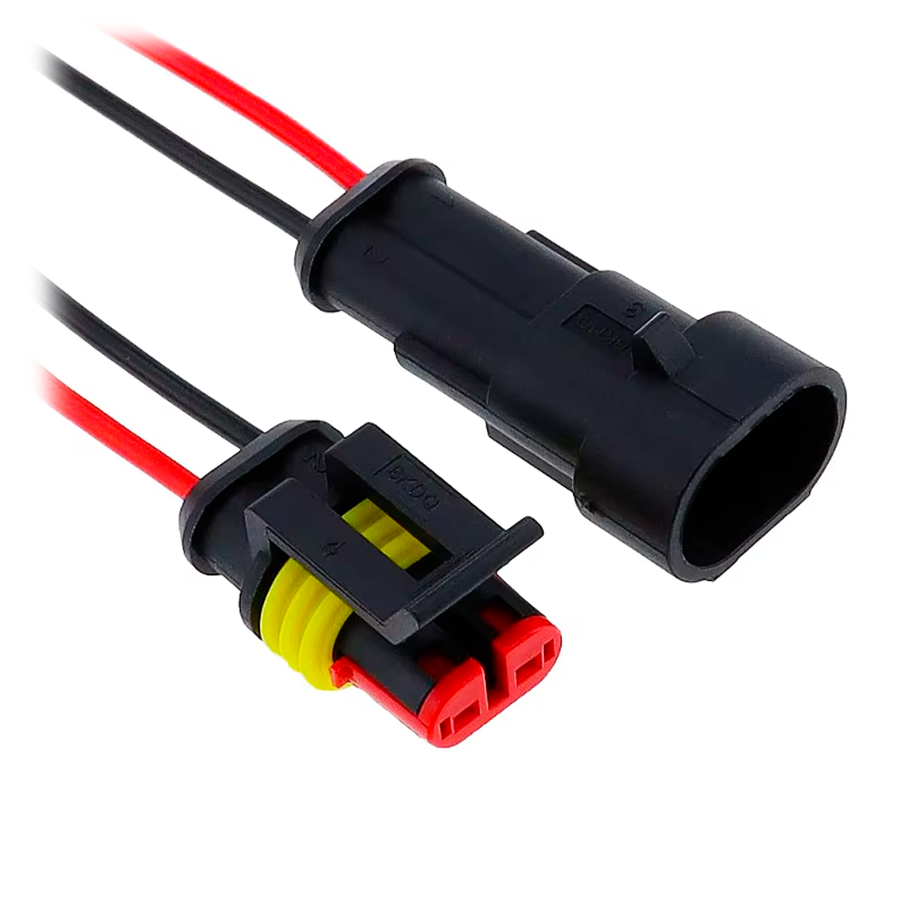 Роз'єм автомобільний електричний герметичний 2 pin - 2 пін, комплект штекер - гніздо з дротом, фото 1