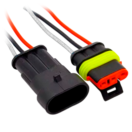 Роз'єм автомобільний електричний герметичний 3 pin - 3 пін, комплект штекер - гніздо з дротом мама тато, фото 1