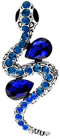 Брошка змія, блакитна змія з кристалами, 6х2.3 см.