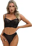 Комплект жіночої білизни чорного кольору трусики та ліф з кісточками, фото 4