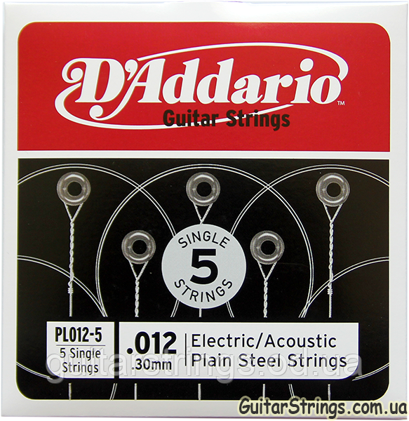 Струна D'Addario PL012-5 Plain Steel 0.12 (акустика\електро) 5-pack