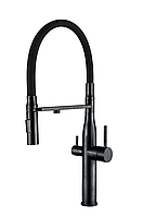 Кухонний змішувач на дві води з гнучким виливом MX VTM-021 Black Refl.Black