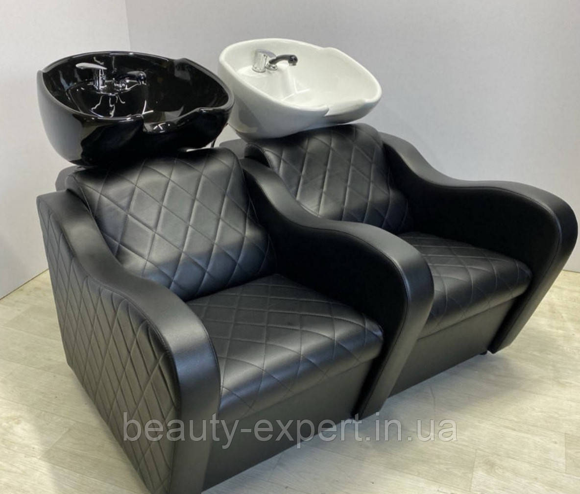 Стильна подвійна мийка для перукарень Кетрін Стронг White & Black крісло-мийки в салон краси