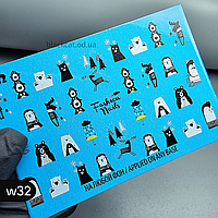 Слайдер дизайн для декора ногтей новогодний, рождественский олени, елки, медведи, пингвины Fashion Nails №W32