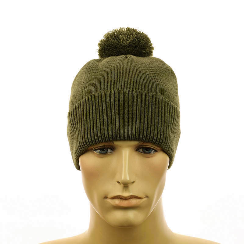 Молодіжна шапка з помпоном  хакі