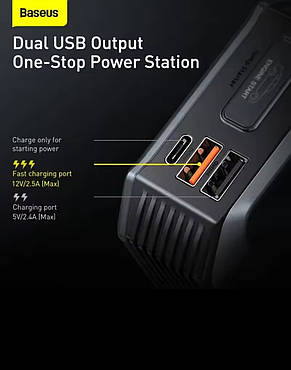 Бустер пуско-зарядний пристрій BASEUS Jump Starter 10000Ah 500A/1000A, фото 5