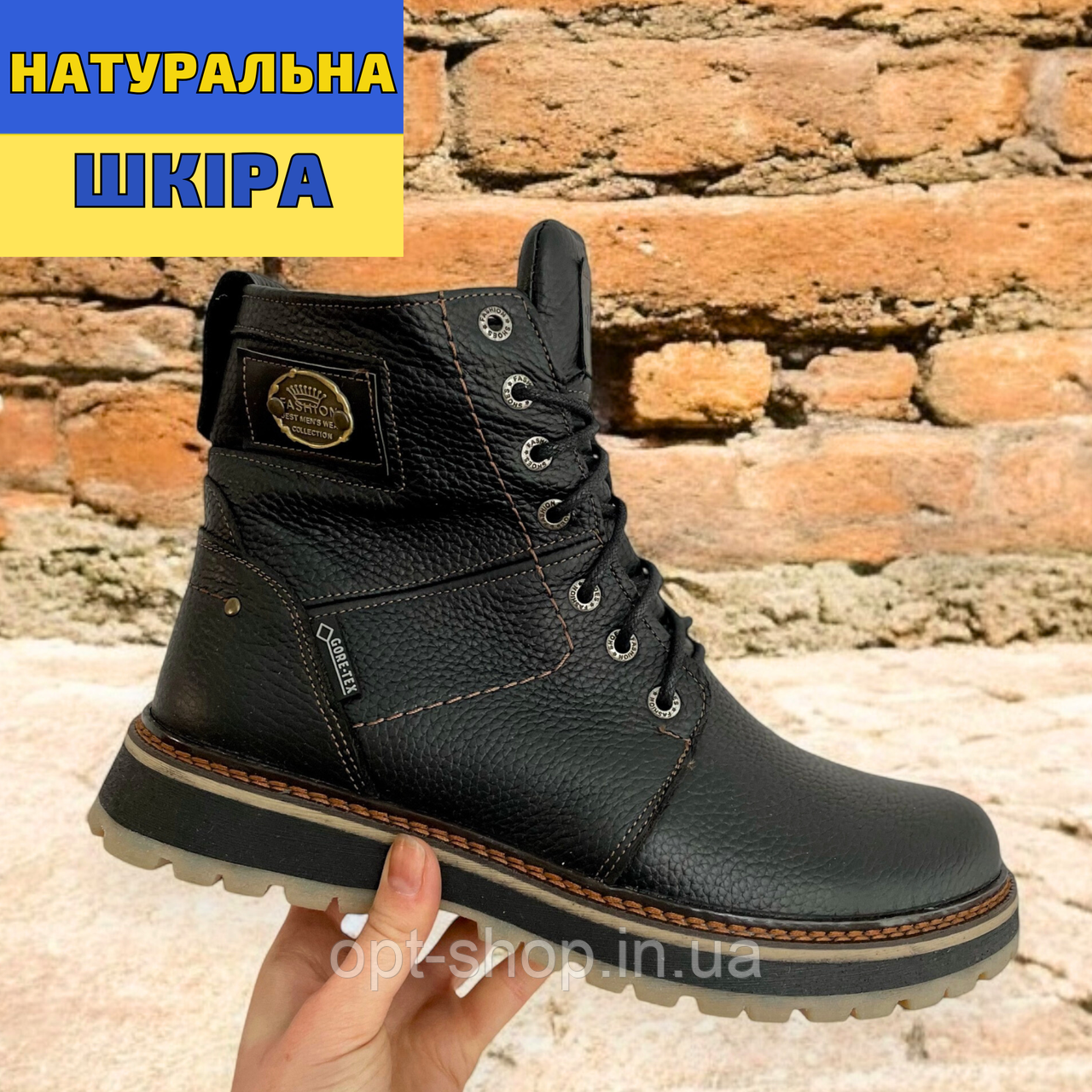 Зимові чоловічі черевики чоботи шкіряні високі чорні, чоловічі зимові черевики на хутрі 40-44 розмір (код:Rivest-25-чк), фото 1