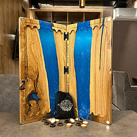 Нарди ручної роботи з натурального дерева та епоксидної смоли 60*60 см