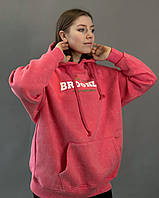 Худі жіночий трикотаж на флісі рожевий Арт.400393 pink one size (48-54)(р) Туреччина