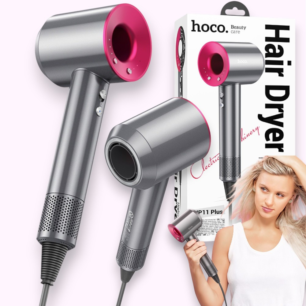 Фен для волосся Hoco HP11Plus 1600W потужний і універсальний із негативною іонізацією, Rose red