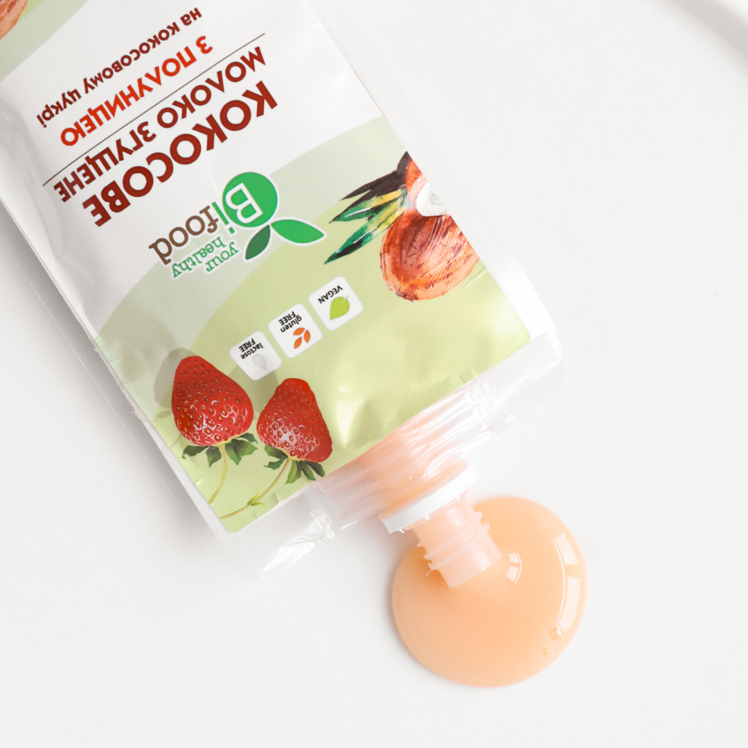 Кокосове згущене молоко на кокосовому цукрі з полуницею дой-пак 150г Bifood