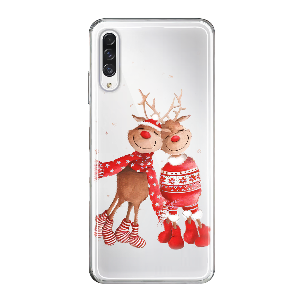 Чехол прозрачный Новогодний Clear для Samsung A50 (01) Пара Олени