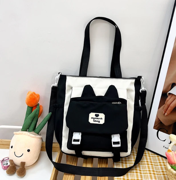 Сумка шкільна підліткова Кішка шопер корейський стиль k-pop y2k аніме чорний колір, фото 1