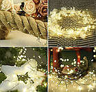 Новорічна USB гірлянда нитка кластер нитка 20м 600LED на катушці тепле світло зелена проволка, фото 7