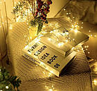 Новорічна USB гірлянда нитка кластер нитка 20м 600LED на катушці тепле світло зелена проволка, фото 8