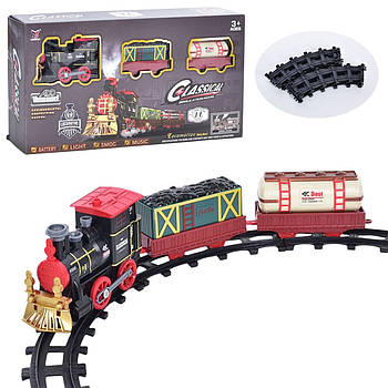 Залізниця (локомотив, вагон 2 шт., звук, світло, дим, 11 деталей, 46-46 см) 2055-3