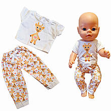 Одяг для ляльки Бебі Бона/Baby Born 40-43 см набір футболки штани біло жовтий Жираф 8874