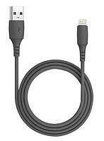 Кабель зарядки та синхронізації Quantum USB/Lightning (12W/2.4A/силікон/1m) Чорний