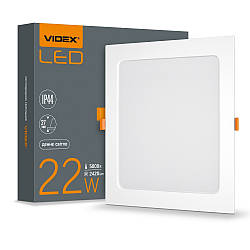 Стельовий LED світильник VIDEX вбудований, квадратний Back |22W, 5000K, 220V| Білий DLBS-225