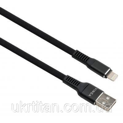 Оригінал! Дата кабель USB 2.0 AM to Lightning 1.0m flat nylon black Vinga (VCPDCLFNB1BK) - Вища Якість!, фото 1