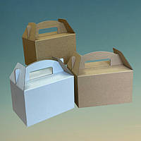 Коробки тип ПР с ручками (крафт, бурі, білі)