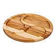 Менажниця кругла на 3 секції Ø 35 см дерев'яна дошка для подачі закусок Wood Lugi, фото 5