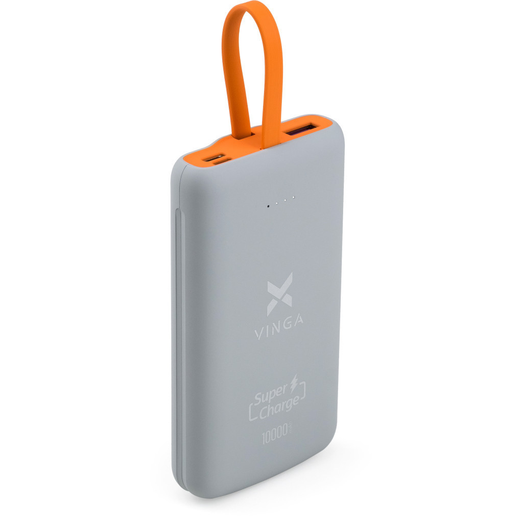 УМБ Повербанк PowerBank Vinga 10000 mAh SuperQC soft touch w/cable 22.5W dark grey