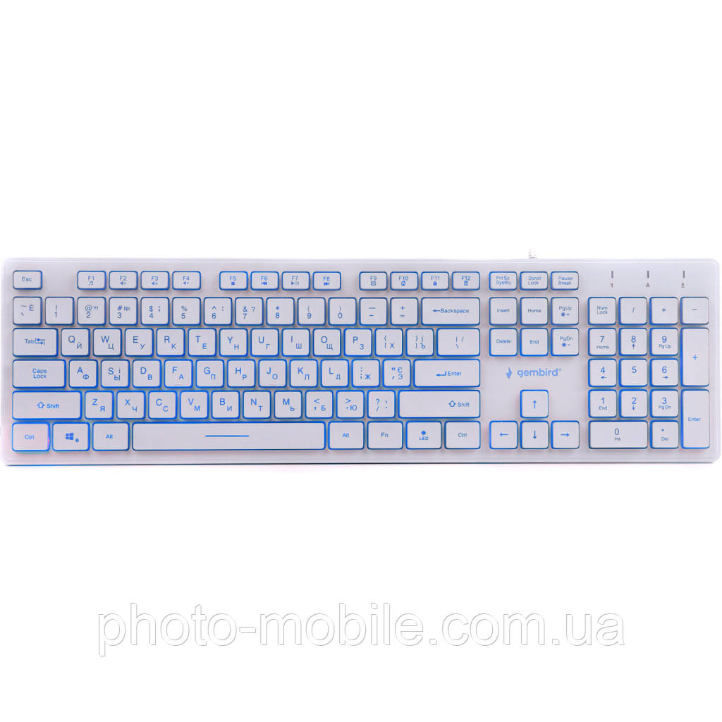 Клавіатура Gembird , 3-х кольорове підсвічування клавіш, USB, White