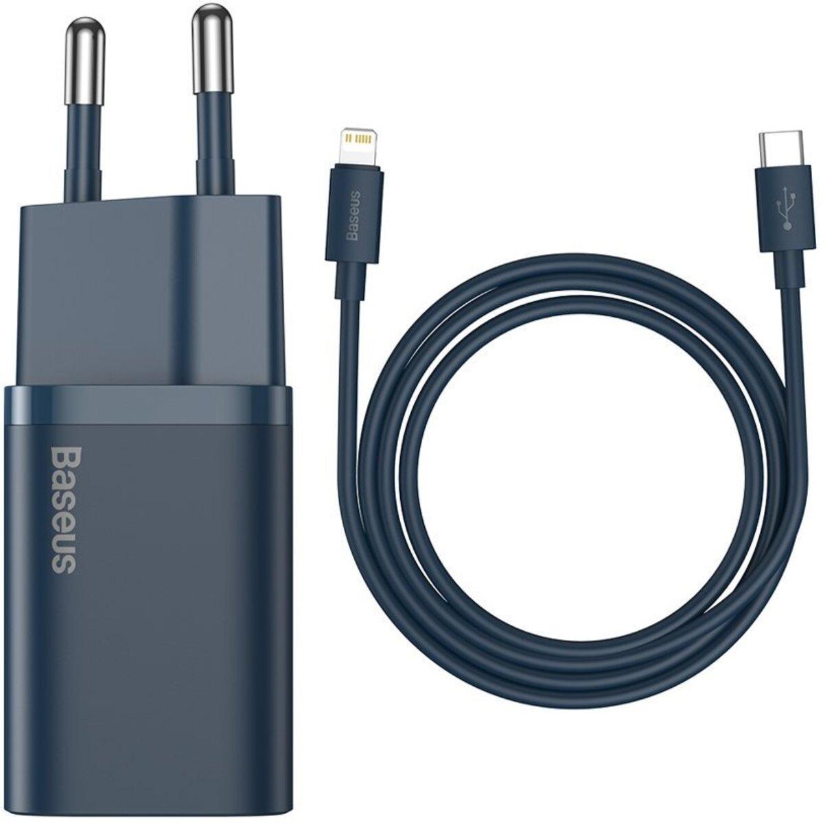 СЗУ Baseus Super Silicone PD Charger 20W (1Type-C) + With Cable Type-C to Lightning blue TZCCSUP-B03