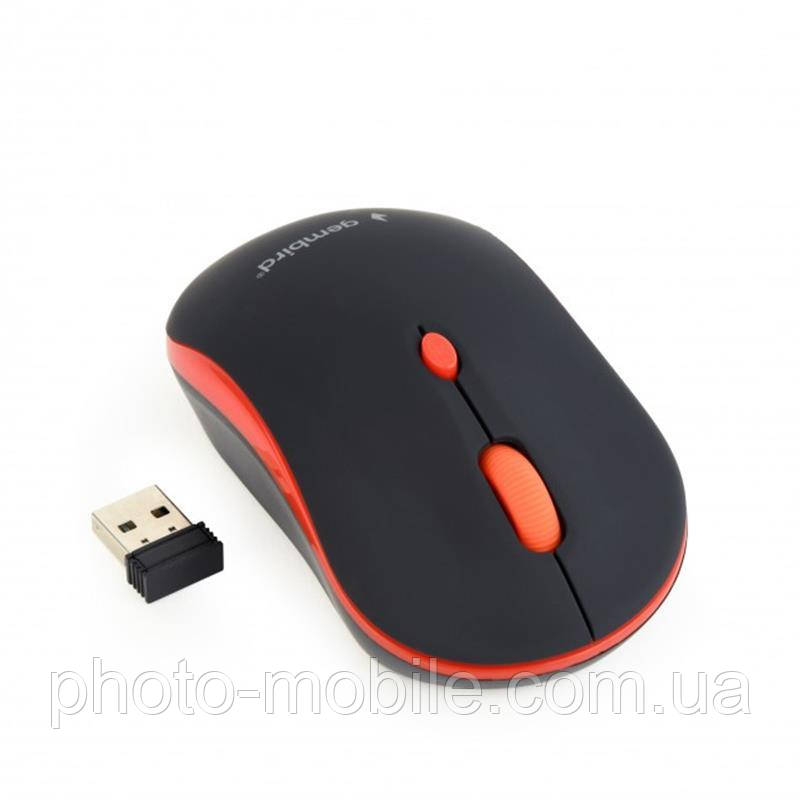 Комп'ютерна миша Gembird бездротова, Black/Red, dpi:1600, USB, 2xAAА