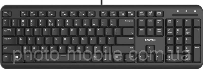 Клавіатура Canyon HKB-20, Black, USB, компактна, 104 кнопки, 13 мультимедіа-функцій, безшумні клавіші з преміальними перемикачами,