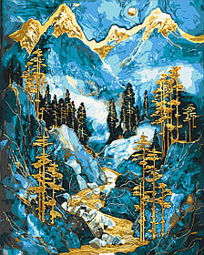 Картина за номерами Пейзаж. Засніжені гори з фарбами металік 40*50 см Орігамі LW 3407