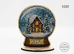 Набір для вишивання хрестиком на дерев'яній основі ФрузелОк Сніжна куля. 2025 1035