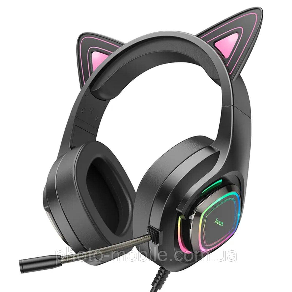 Навушники Hoco W107 Cute cat luminous CAT EAR GAMING headphones Phantom Cat Black