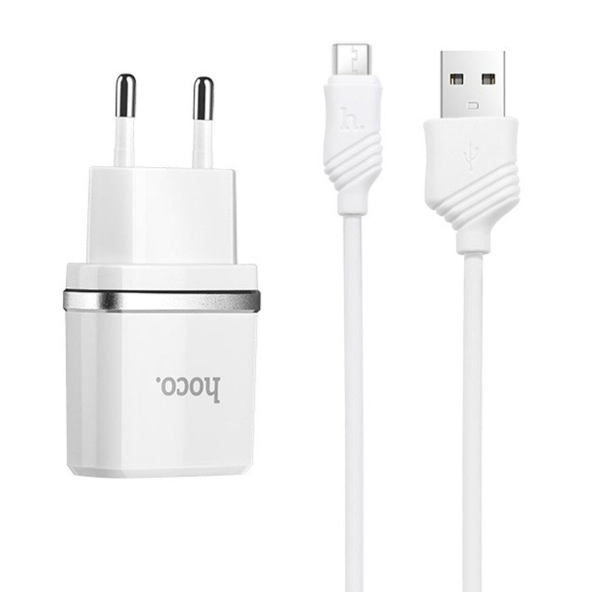 СЗУ Hoco C12 Micro (СЗУ 2xUSB 2.4A/Cable MicroUSB) white