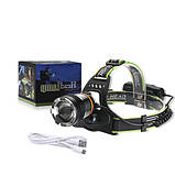 Ліхтарик налобний BL-8003-P50, 2x18650, zoom, ЗУ microUSB, фото 2