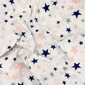 Фланель "Зоряний карнавал синій, рожевий на білому" 160 см