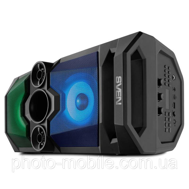 Колонкі Sven PS-650 Black, 2 x 25 Вт, пластиковий корпус, FM, Bluetooth, USB, microSD, LED-дисплей, підсвічування, 2x4000мА*год
