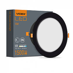 Стельовий LED світильник VIDEX вбудований, круглий Back |15W, 5000K, 220V| Чорний VL-DLBR-155B