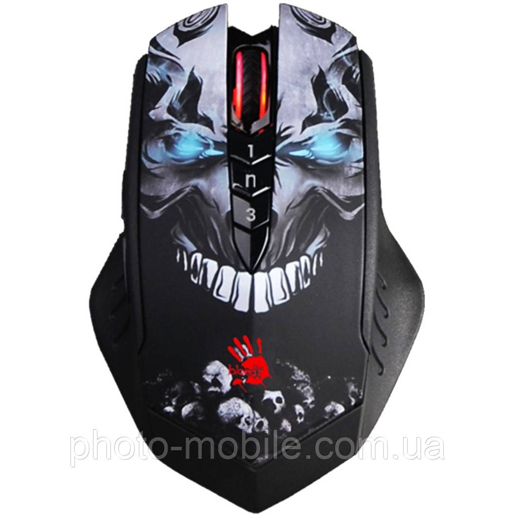 Комп'ютерна мишка A4Tech R80 Plus Skul Black, Laser, Wireless+USB, 4000 cpi, Bloody, metal feet, підсвічування