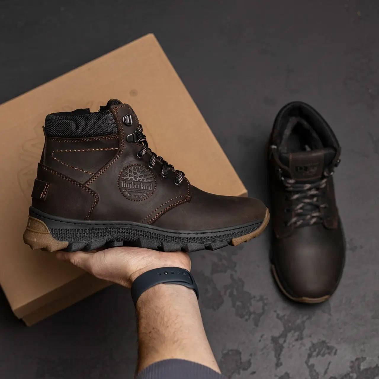 Підліткові черевики timberland коричневі шкіряні, Спортивні зимові ботінки для хлопчиків тімберланд, фото 1